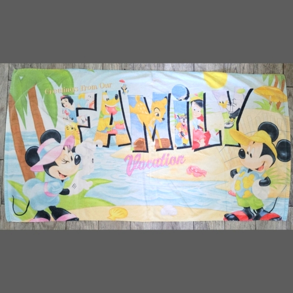 Vintage Disney Mickey & Minnie Family Vacation Beach Towel
